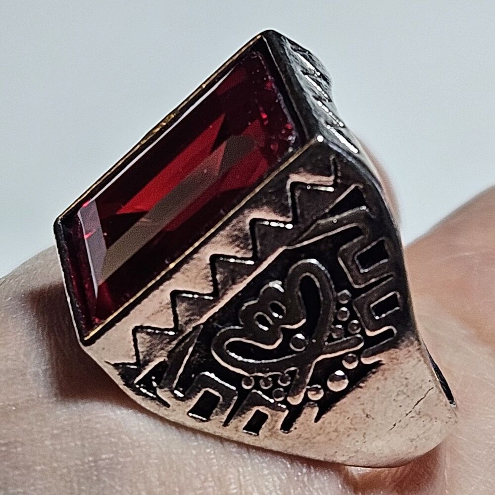 Silver Tone Red Rectangular Faceted Rhinestone Ring Size 11.5 - Picture 4 of 13